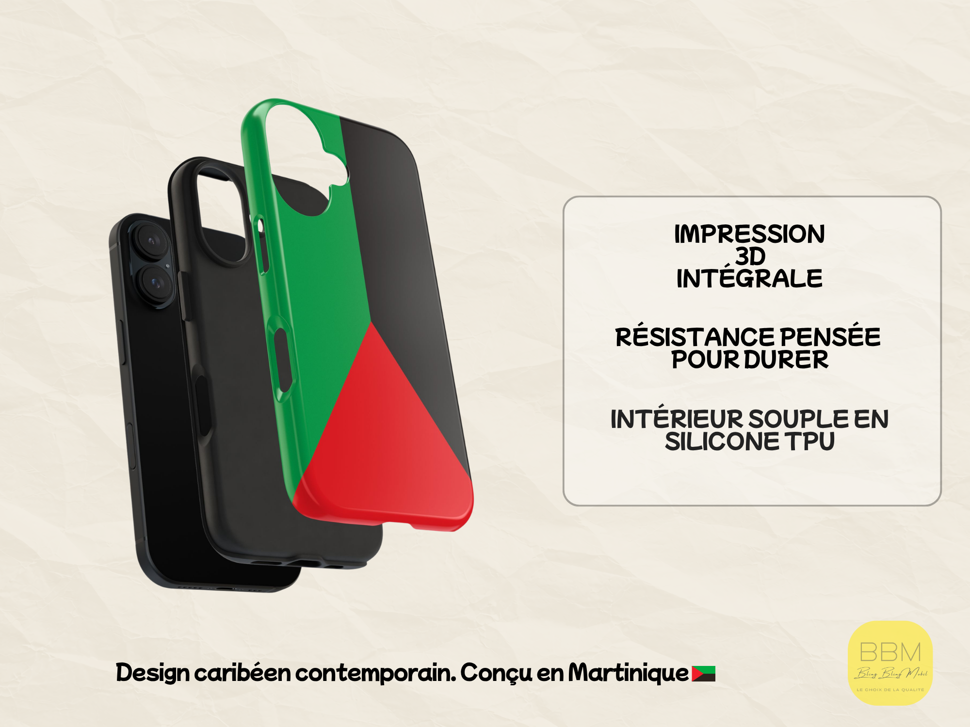 Etui de téléphone aux couleurs du drapeau de la Martinique - Coque pour iPhone et  Samsung - Coque de protection pour les amoureux de la Martinique et des Caraïbes