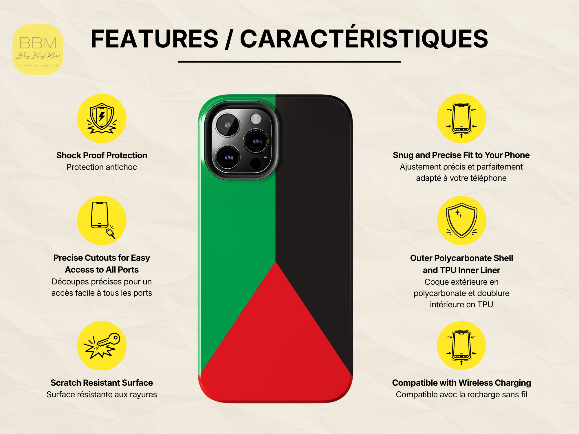 Etui de téléphone aux couleurs du drapeau de la Martinique - Coque pour iPhone et  Samsung - Coque de protection pour les amoureux de la Martinique et des Caraïbes