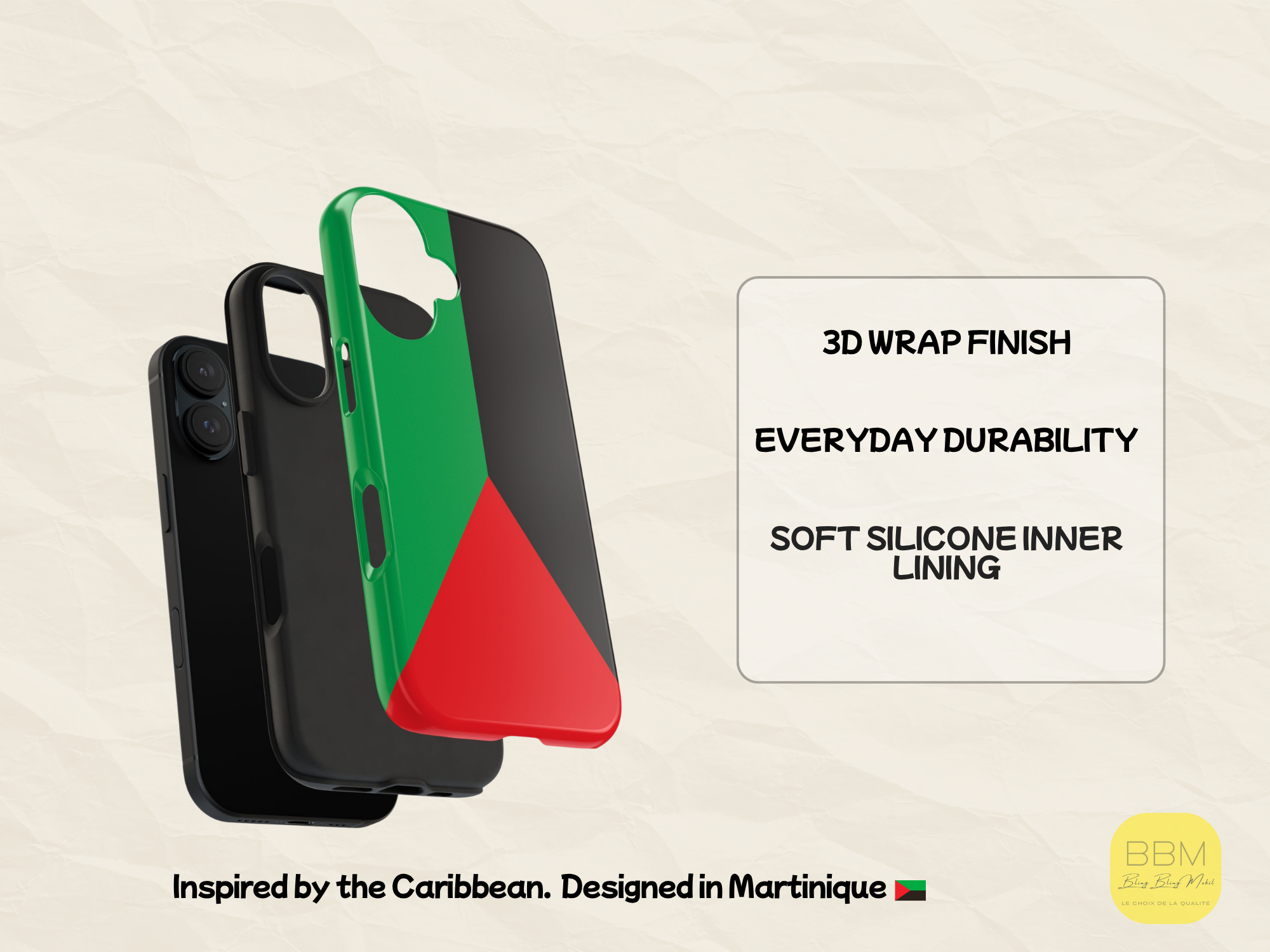 Etui de téléphone aux couleurs du drapeau de la Martinique - Coque pour iPhone et  Samsung - Coque de protection pour les amoureux de la Martinique et des Caraïbes