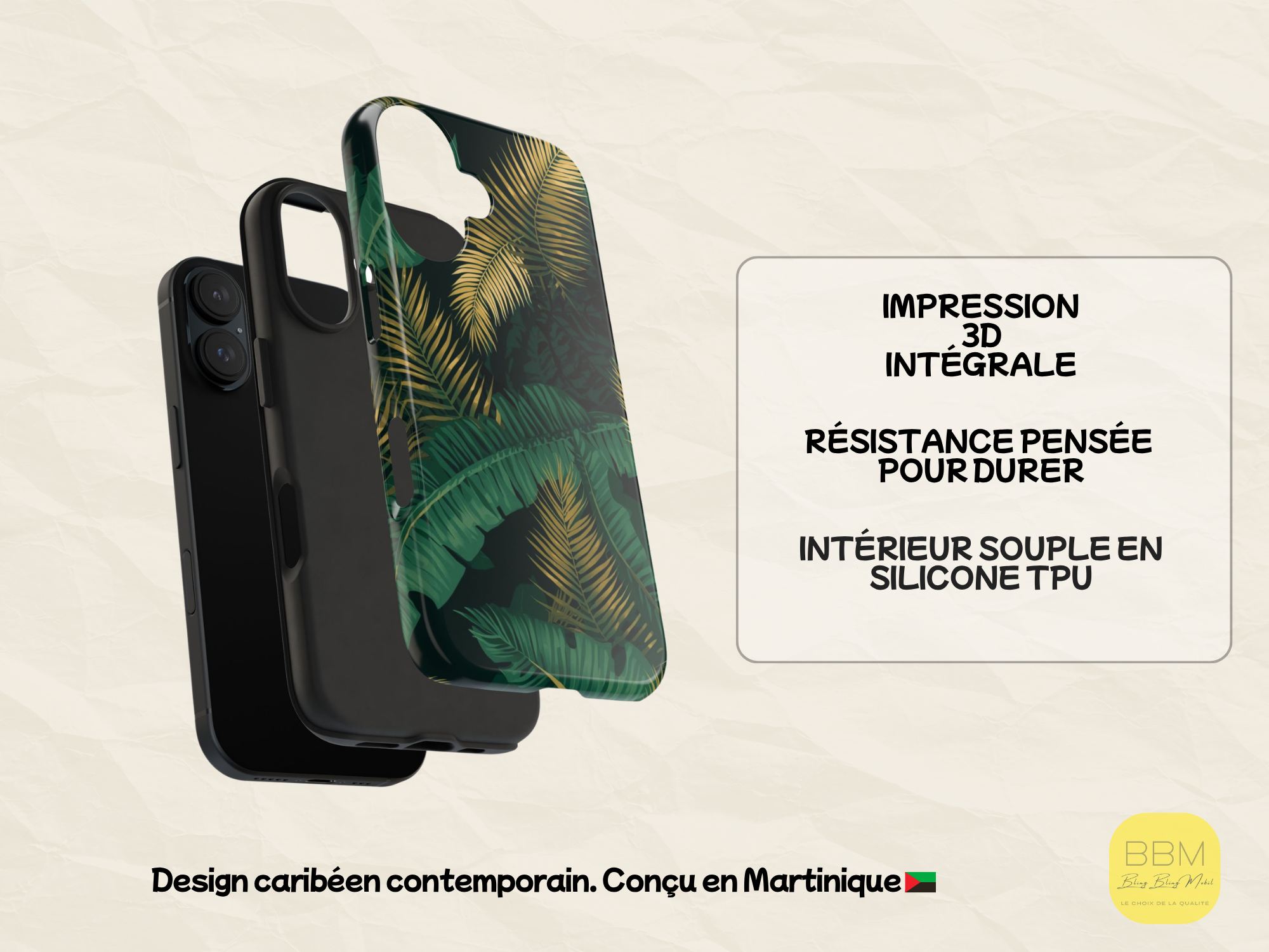 Coque de téléphone motif palmier pour iPhone et Samsung - Coque de protection - Cadeau pour les amoureux des Caraïbes