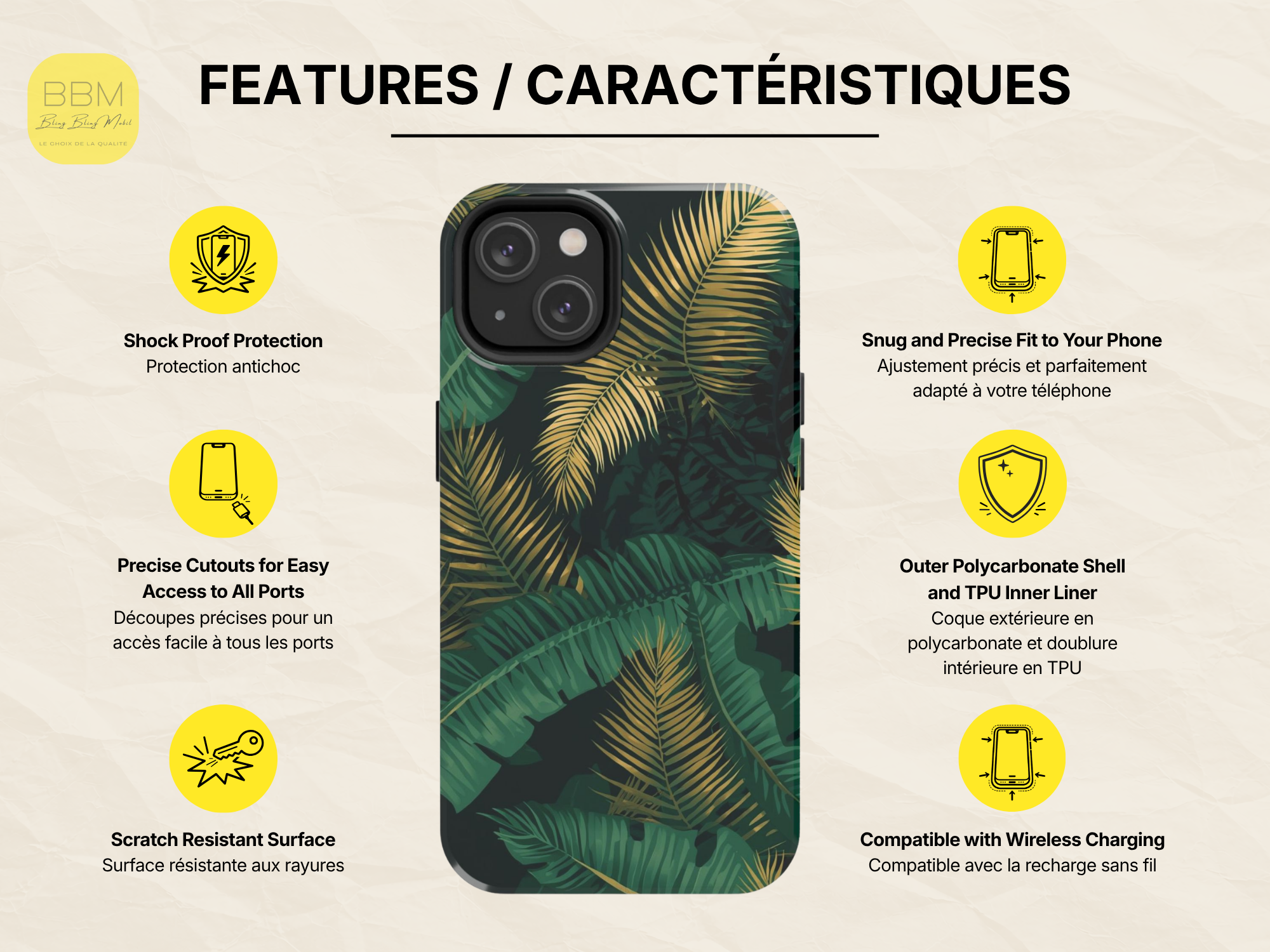 Coque de téléphone motif palmier pour iPhone et Samsung - Coque de protection - Cadeau pour les amoureux des Caraïbes