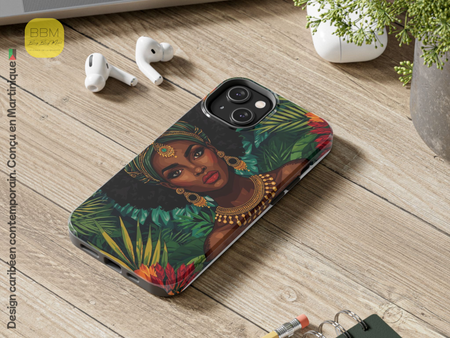 Coque de téléphone imprimée motif personnage femme noire - Coque Samsung iPhone - Coque de protection tropicale - Cadeau pour les amoureux des Caraïbes
