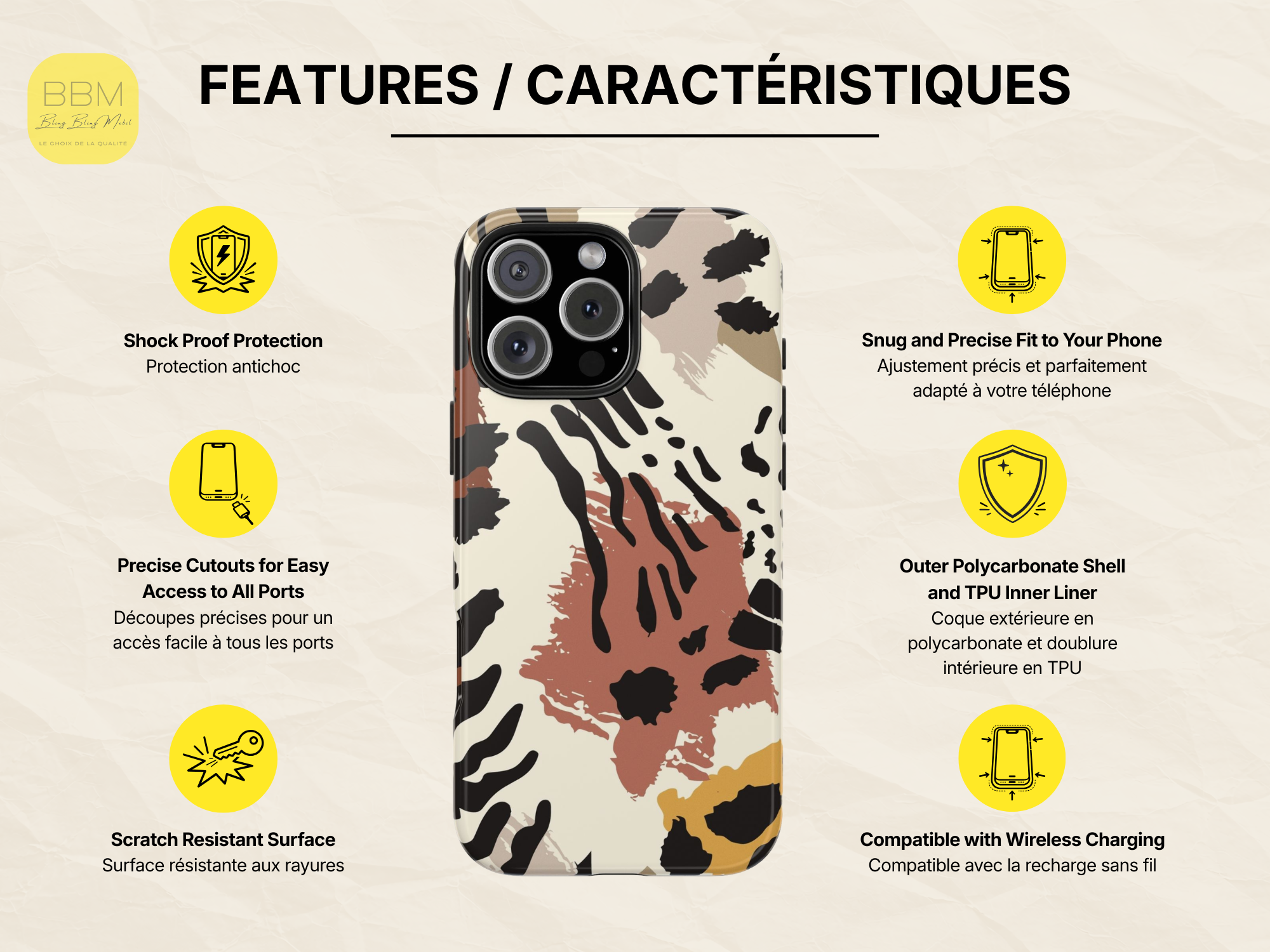 Étui de téléphone imprimé léopard - Couverture à la mode pour iPhone et Samsung - Design chic contemporain