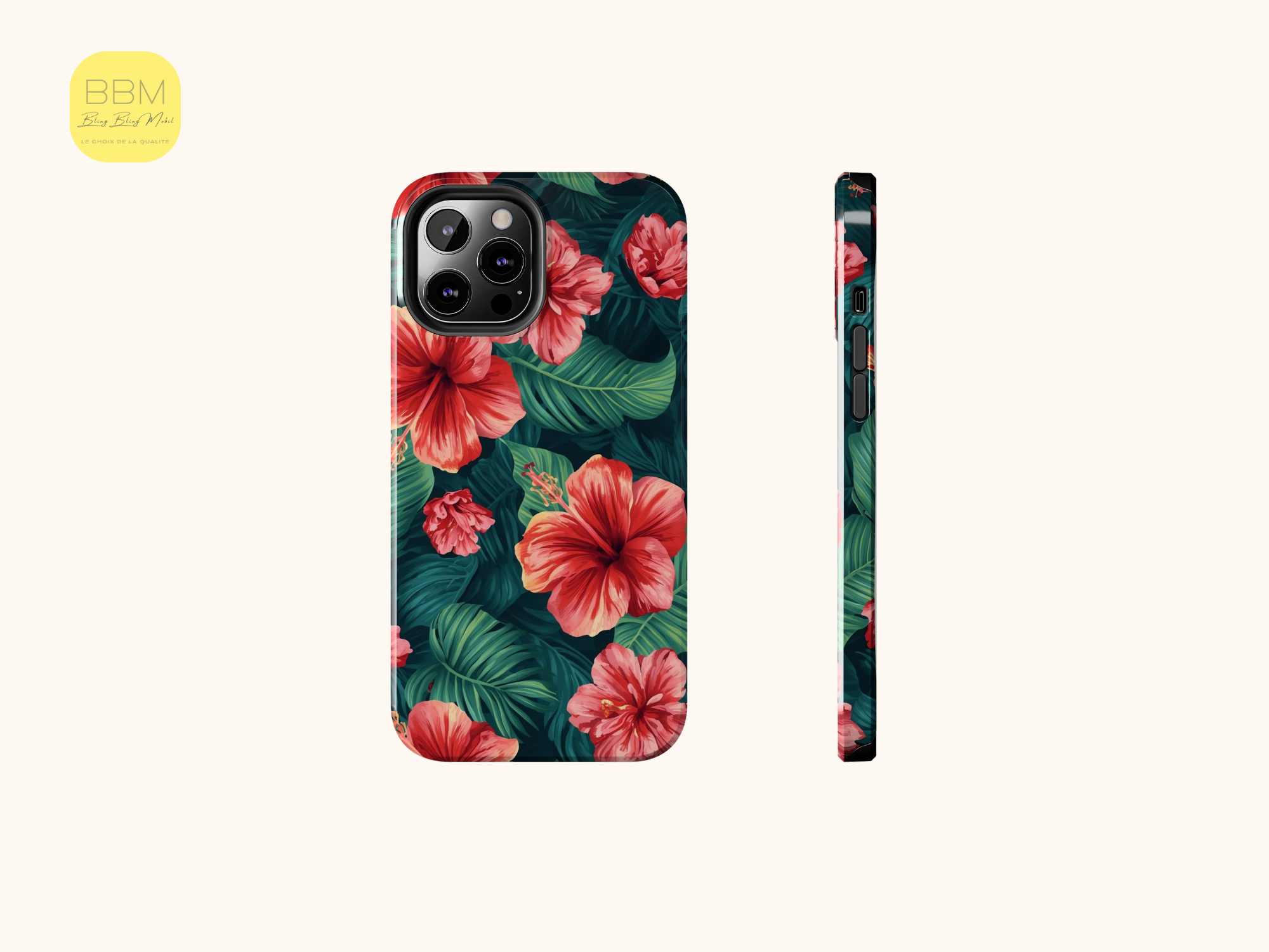 Coque de téléphone fleurie - Coque d’iPhone des Caraïbes - Coque de protection pour île tropicale - Cadeau pour les amoureux des Caraïbes