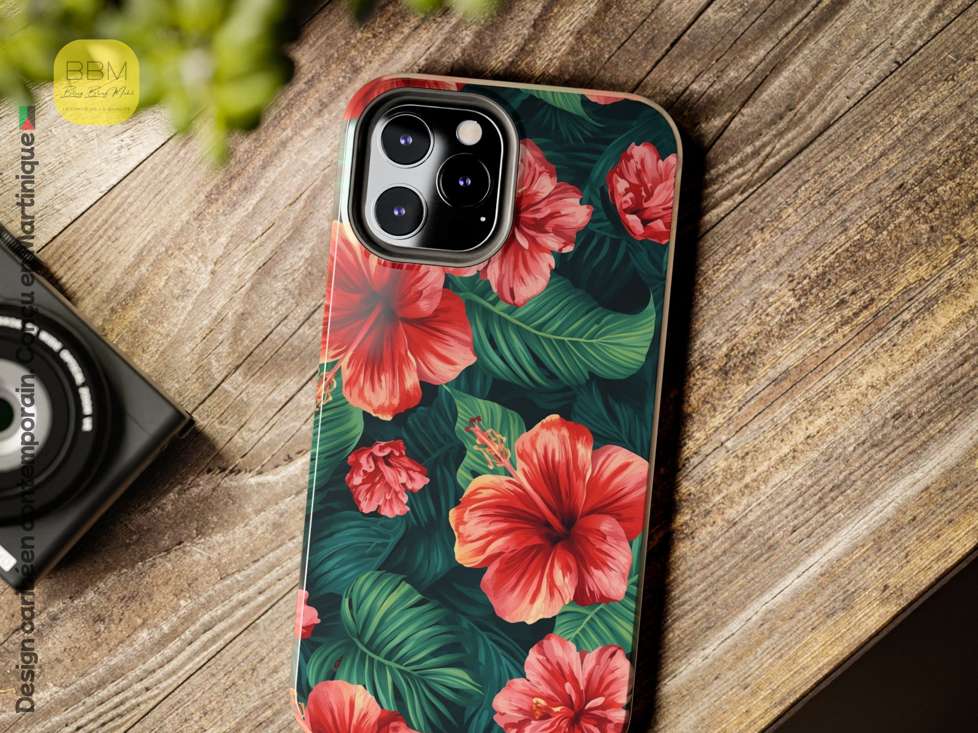Coque de téléphone fleurie - Coque d’iPhone des Caraïbes - Coque de protection pour île tropicale - Cadeau pour les amoureux des Caraïbes