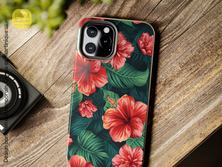 Coque de téléphone fleurie - Coque d’iPhone des Caraïbes - Coque de protection pour île tropicale - Cadeau pour les amoureux des Caraïbes