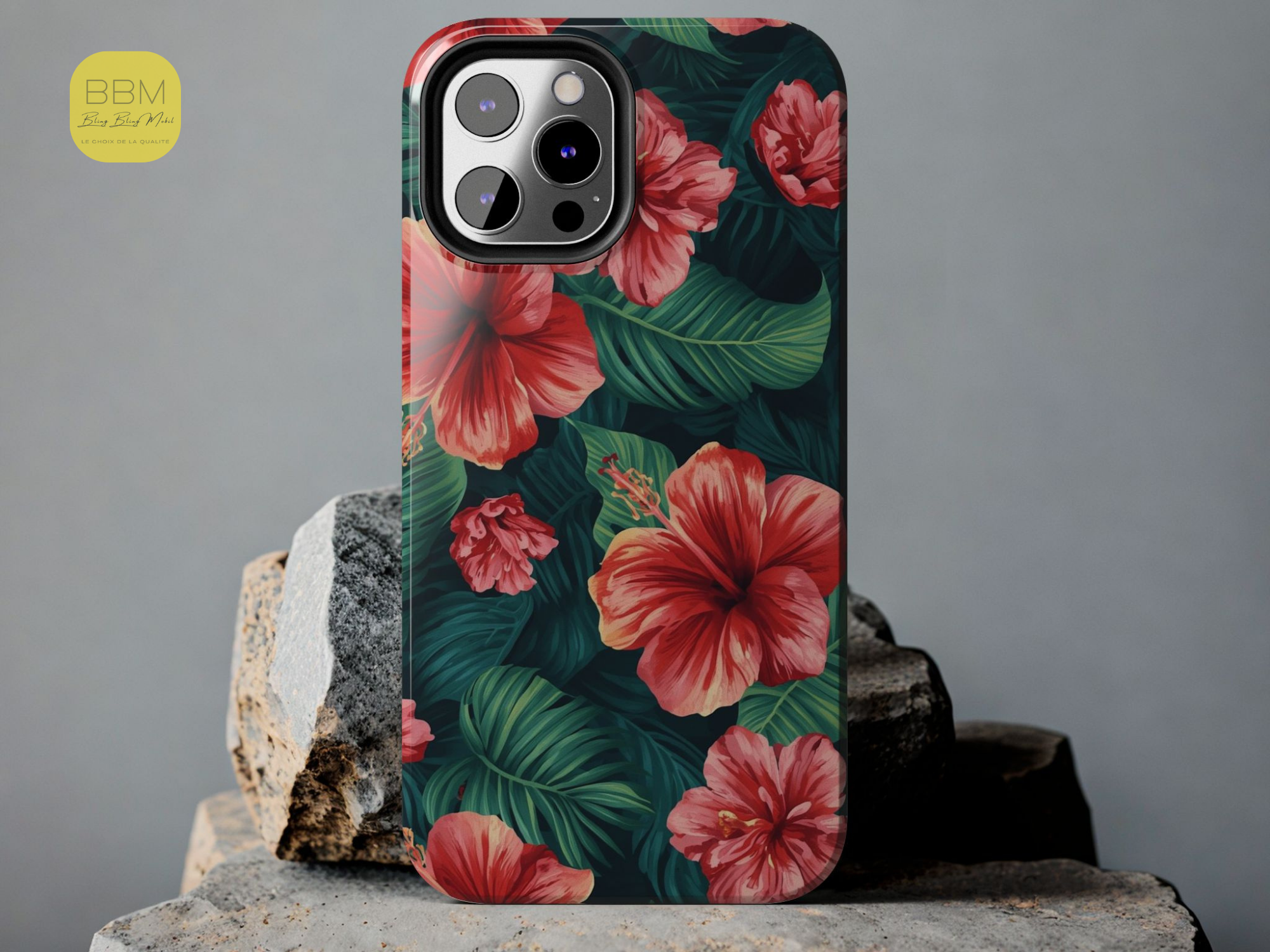 Coque de téléphone fleurie - Coque d’iPhone des Caraïbes - Coque de protection pour île tropicale - Cadeau pour les amoureux des Caraïbes