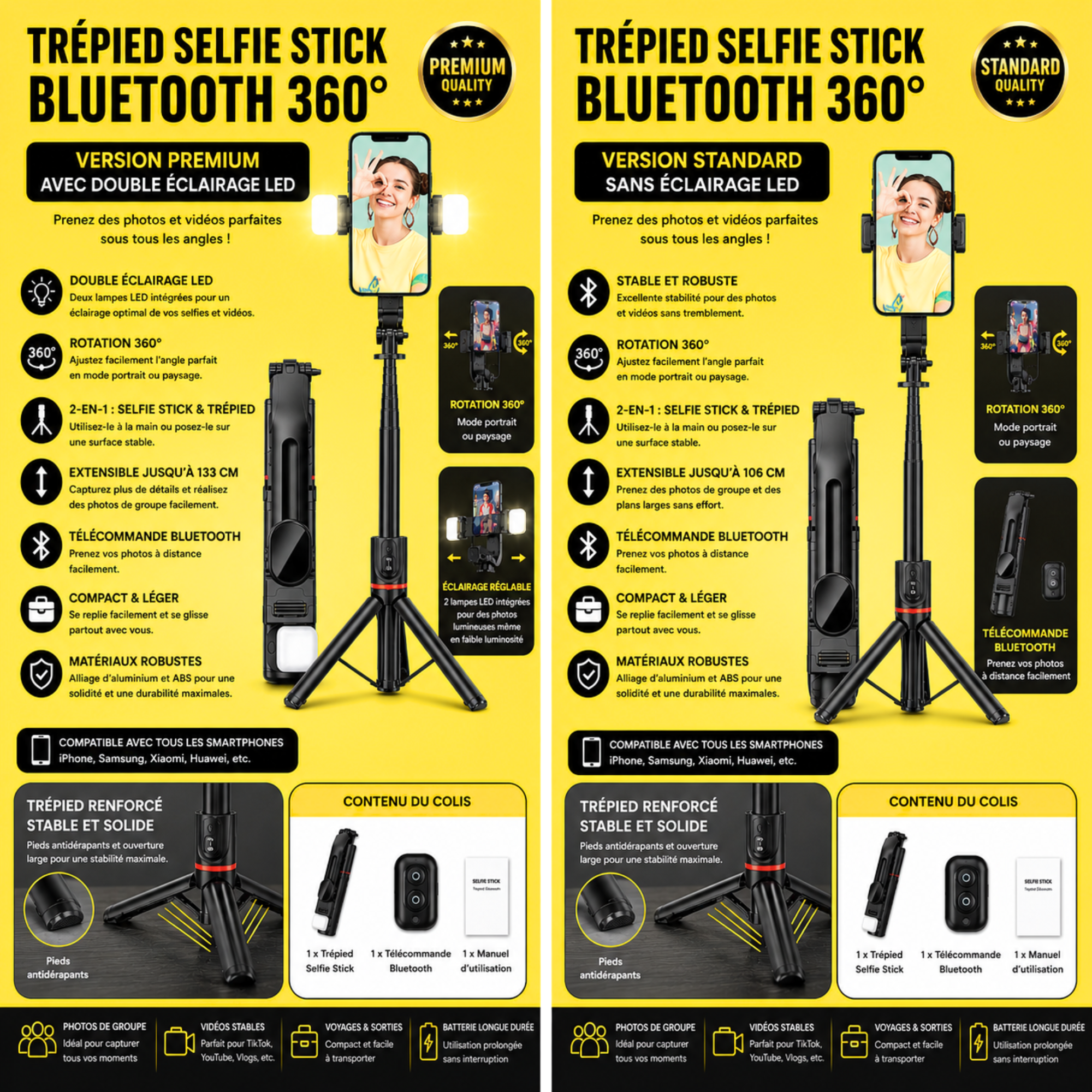 Trépied Bluetooth avec Perche à Selfie Magnétique