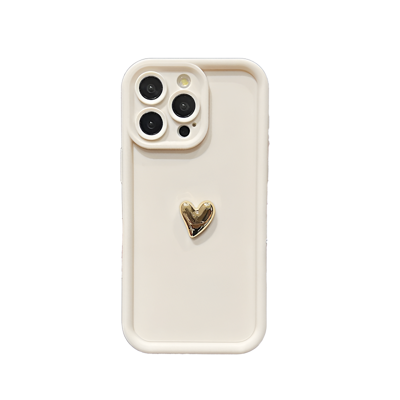 Coque téléphone couleur unie - Coque pour iPhone tendance avec cœur doré chic au centre