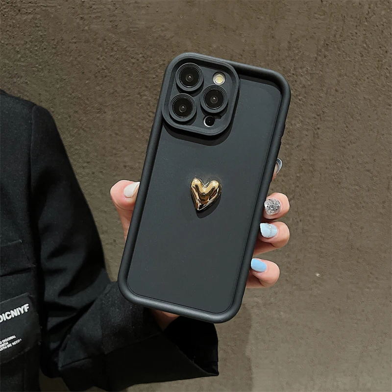 Coque téléphone couleur unie - Coque pour iPhone tendance avec cœur doré chic au centre