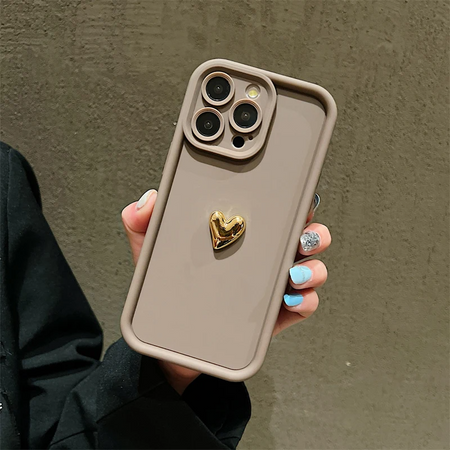 Coque téléphone couleur unie - Coque pour iPhone tendance avec cœur doré chic au centre