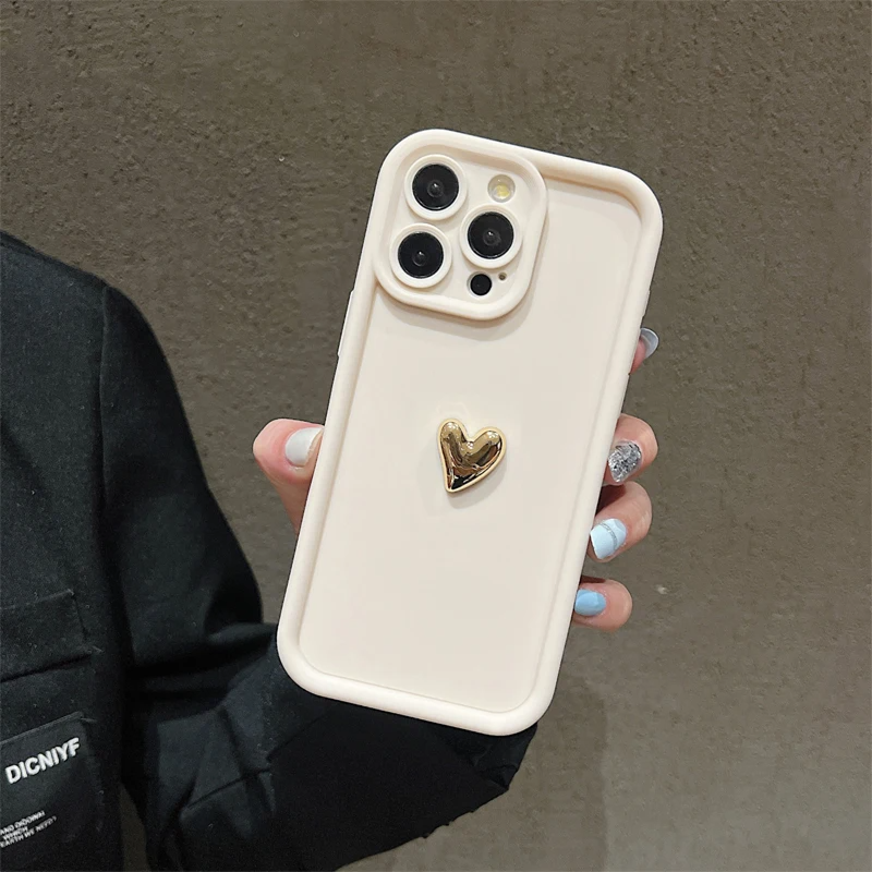 Coque téléphone couleur unie - Coque pour iPhone tendance avec cœur doré chic au centre