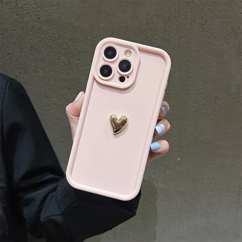 Coque téléphone couleur unie - Coque pour iPhone tendance avec cœur doré chic au centre