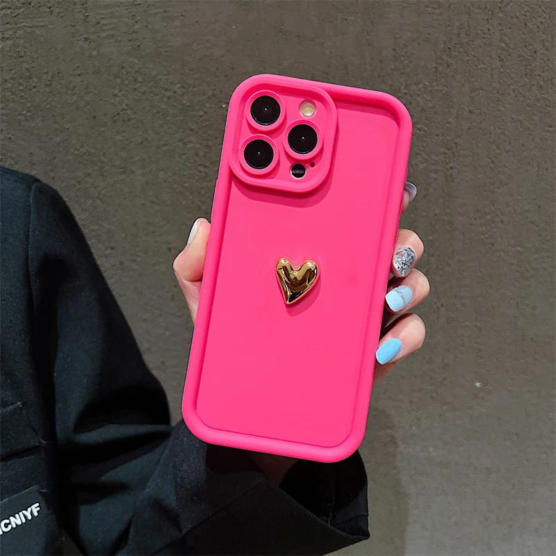 Coque téléphone couleur unie - Coque pour iPhone tendance avec cœur doré chic au centre